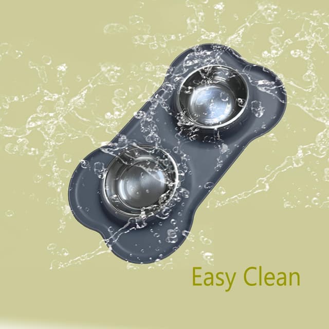 Thumbnail 6 de Stainless steel dual pet bowl set for small dogs and cats (double bowls with non-spill, non-slip silicone mats)