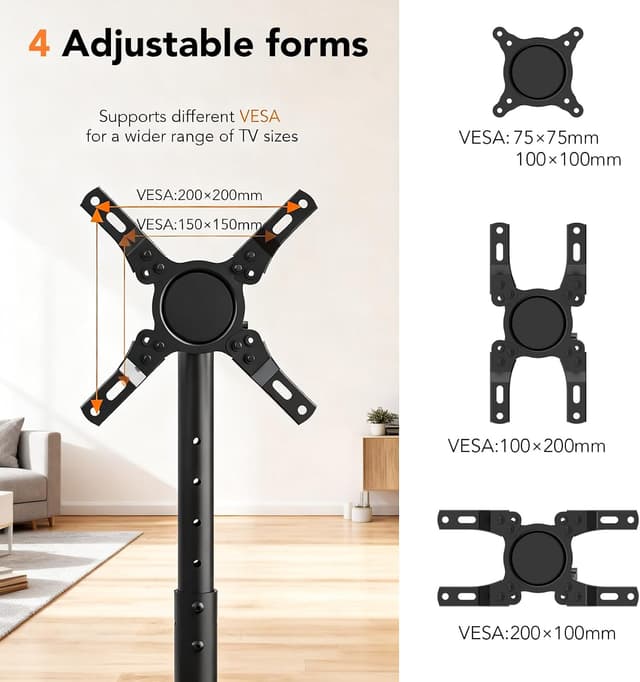 Detalle 2 de Hemudu mobile TV stand on wheels for 13–50 inch TVs (max 20 kg, max VESA 200x200 mm)