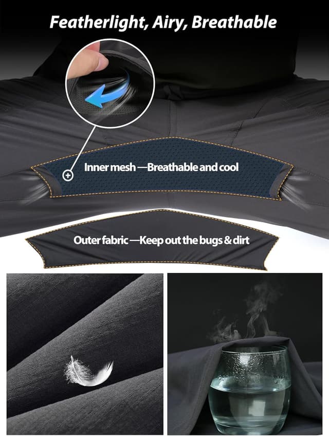 Detalle de Men’s Lightweight Cargo Hiking Pants (6 Pockets) — Nylon Stretch Waterproof Quick-Dry Travel Workwear