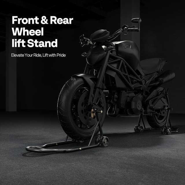 Detalle 2 de SPECSTAR Motorcycle Paddock Stand Combo (Front & Rear) 400kg Capacity with Adjustable Fork Heads