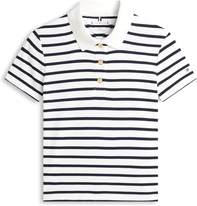 Detalle de Tommy Hilfiger donna polo slim elasticizzata con bottoni gold