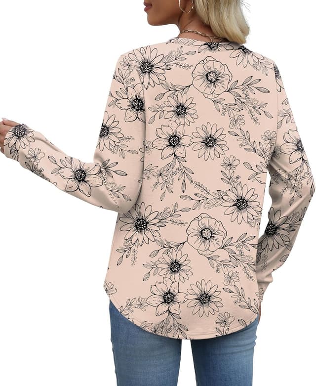 Detalle de WIHOLL women’s curved hem crewneck long sleeve sweatshirt jumper tops (lightweight)