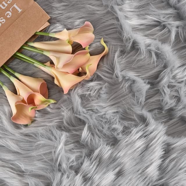 Thumbnail 6 de Latepis 3ft Round Faux Sheepskin Fur Rug in Grey (Washable, Fluffy Bedroom Rug)