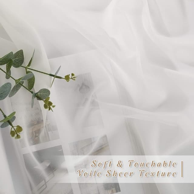 Detalle 2 de NICETOWN Patio Door Sheer Curtains (2 Panels), 96-inch Length Ring Top Voile, Beige, 54-inch Wide