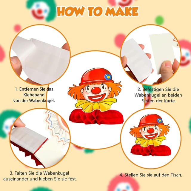 Thumbnail 4 de Karneval Clown Bienenwaben Tischdeko 9er Set 🎉