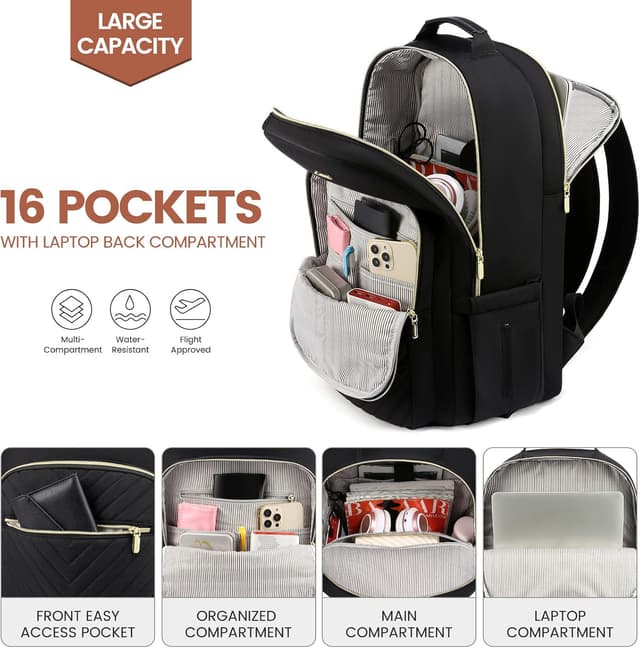 Detalle de LOVEVOOK Women’s Laptop Backpack with USB Port, Waterproof Rucksack for Work, Travel & College (up to 17.3 inch)