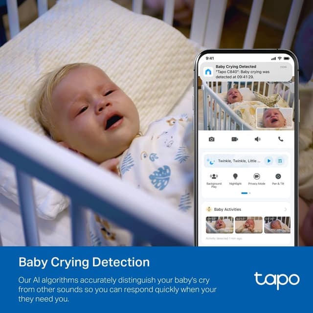 Thumbnail 6 de Tapo C840 Dual-Objektiv BabyCam – Dual-Lens, Babygeschrei-Erkennung, Schlafanalyse und MicroSD-Speicherung