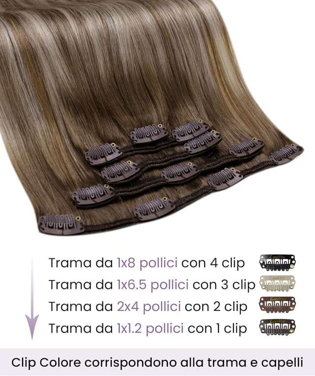 Detalle de LaaVoo Extension Capelli Veri Clip Balayage Marrone Chiaro con Biondo Platino/Bruno Chiaro (Remy) 30 cm 80 g, 5 clip #8/60/8