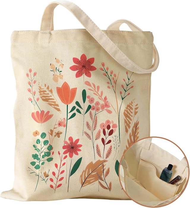 Detalle de Miss Adola canvas tote bag for women and girls (70% cotton, 38cm x 35cm) with pocket