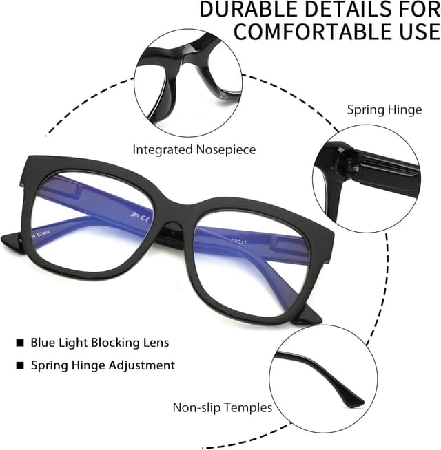 Detalle de JM 3 Pack Oversized Reading Glasses for Women with Blue Light Blocking Lenses and Spring Hinge