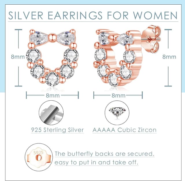 Detalle de Deyanse Ohrstecker aus 925 Sterling Silber für Damen – Katzenkopf mit Zirkonia, 8 x 8 mm