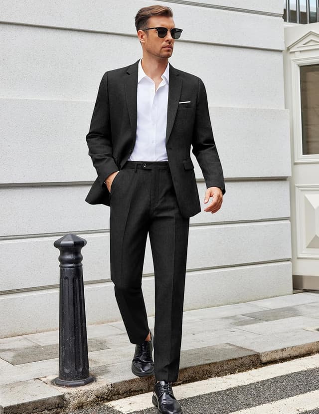 Detalle de COOFANDY Men’s Classic Fit 2-Piece Suit Set (One-Button Blazer & Separate Trousers)