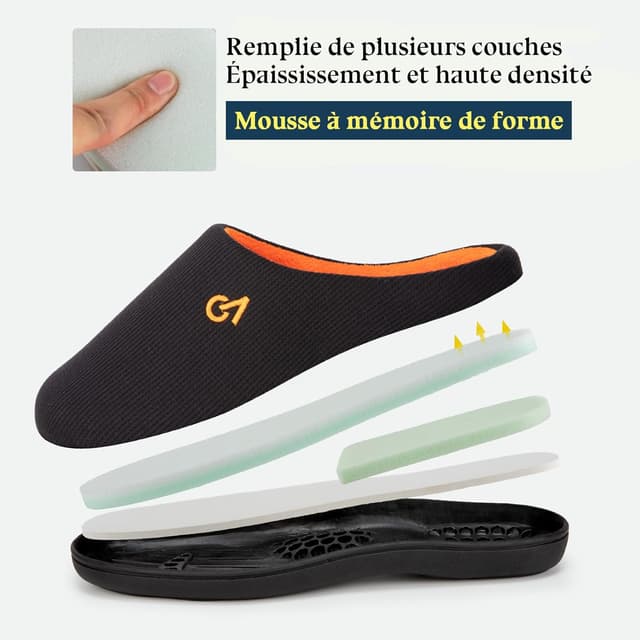 Detalle de VeraCosy Chaussons homme à mémoire de forme bicolores, intérieur en peluche