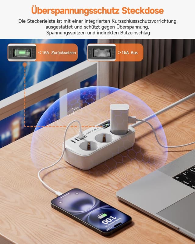 Thumbnail 2 de 3 Fach Steckdose mit Überspannungsschutz 1,5 m 🔌
