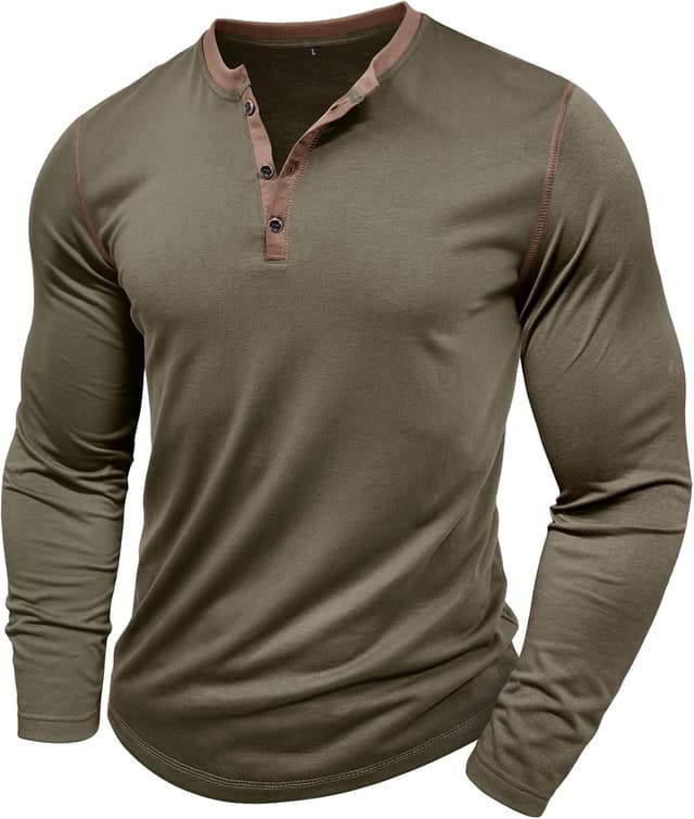 Detalle de Henley Shirt Herren Langarm T-Shirt mit V-Ausschnitt