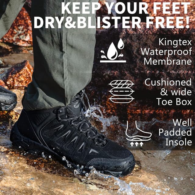 Detalle 2 de SHULOOK Men’s Waterproof Hiking Boots — Lightweight Mid-Top Ankle Hikers with Non-Slip Traction