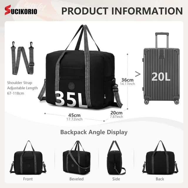 Detalle de SUCIKORIO Borsa da Viaggio EasyJet 45x36x20 cm impermeabile in nylon 32L con tracolla regolabile