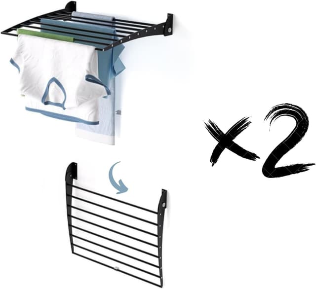 Detalle de Foxydry Fold Wand-Wäscheständer vertikal, klappbar (Aluminium/Edelstahl) – 62×50×50 cm, schwarz