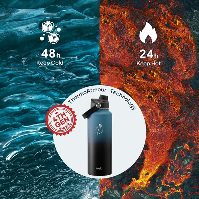 Detalle de BUZIO 1180 ml Stainless Steel Vacuum Water Bottle with Straw Lid and Flex Cap (Indigo Crush)