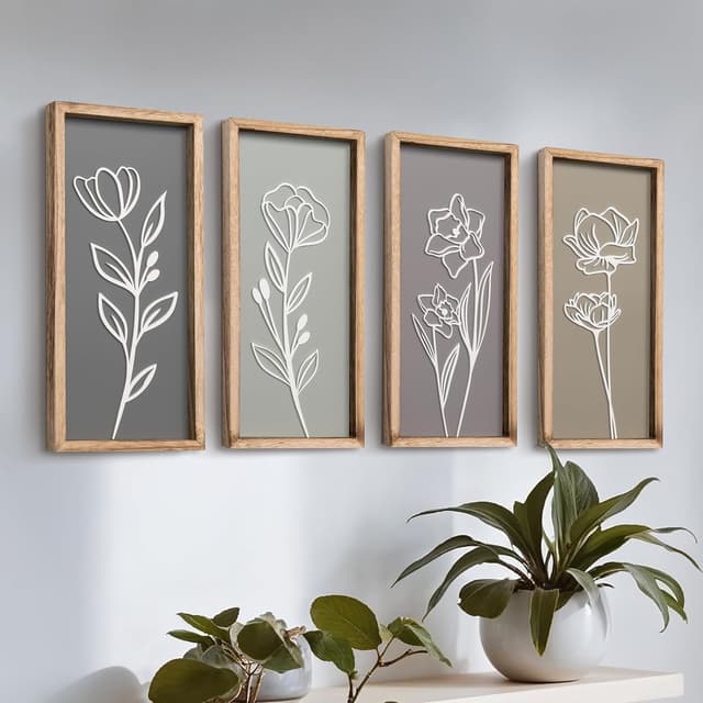 Imagen de 3D Wooden Floral Wall Art Set of 4 🖼 en OfertitasTOP