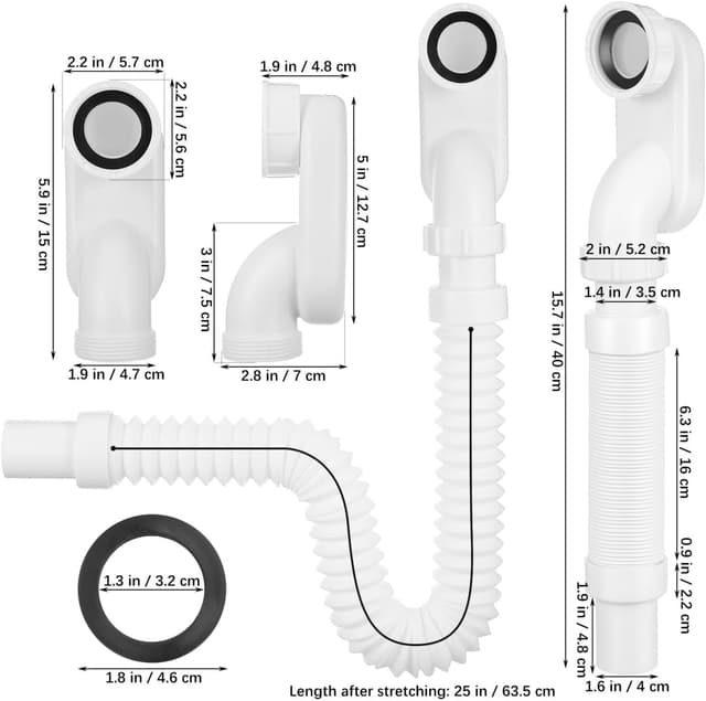 Detalle de HOMSFOU flexibles Wannenabfluss-Set für freistehende Badewannen (Ablaufrohr + Ablauf-Set)