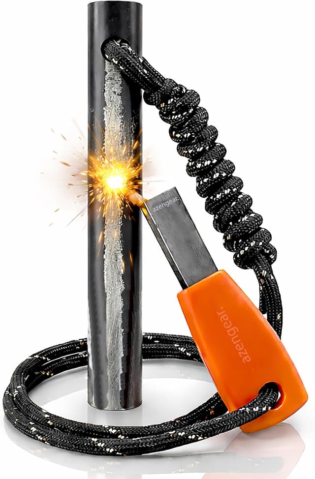 Detalle de aZengear Accendifuoco Firesteel Ferrocerio XXL con raschietto HSS e paracord fluorescente