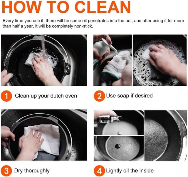 Thumbnail 6 de Overmont Dutch Oven aus Gusseisen – einsatzfertig eingebrannt, Deckel als Bratpfanne (27 cm) für Küche, Camping & Grill