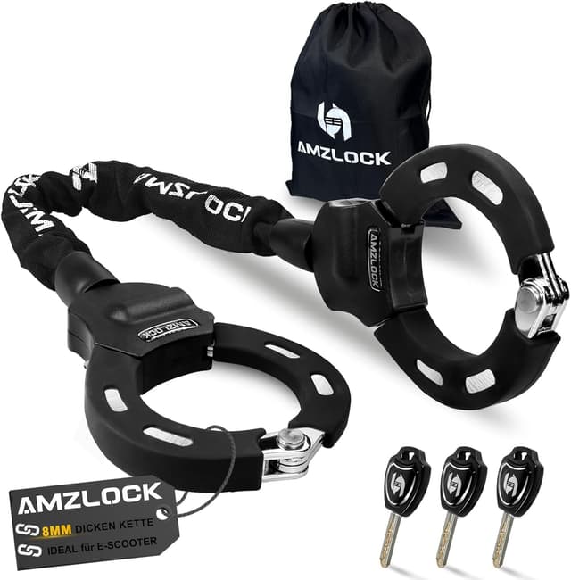 Detalle de AMZLOCK E-Scooter-Schloss mit 8 mm Kettenglied (75 cm) – Handschellenschloss für E-Roller & Fahrrad, 3 Schlüssel