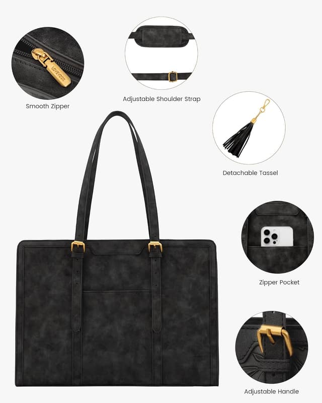 Detalle de LOVEVOOK Vintage Leather Laptop Bag for Women (15.6-inch) with Clutch Pouch