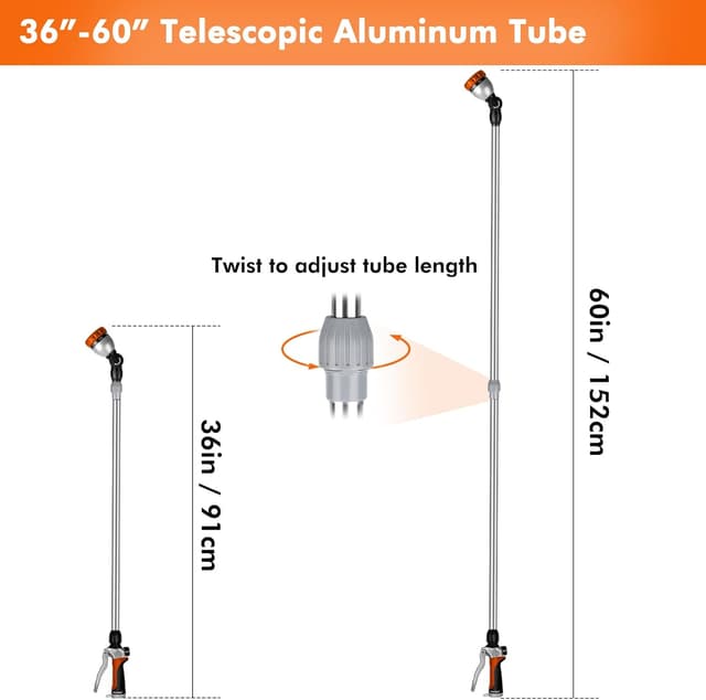 Detalle de RESTMO 91–152 cm metal telescopic watering wand with 180° adjustable head and 7 spray patterns