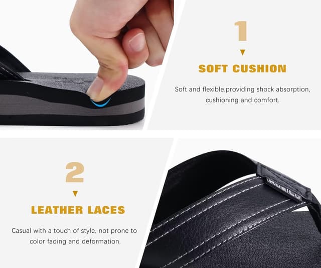 Detalle 1 de KuaiLu men’s leather arch support flip flops