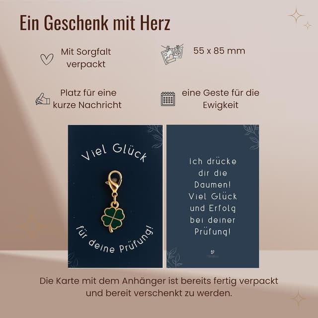 Detalle 2 de Milaboo® Kleeblatt Schlüsselanhänger mit Karte (55 x 85 mm) – Glücksbringer nach Anlass, 12 Varianten