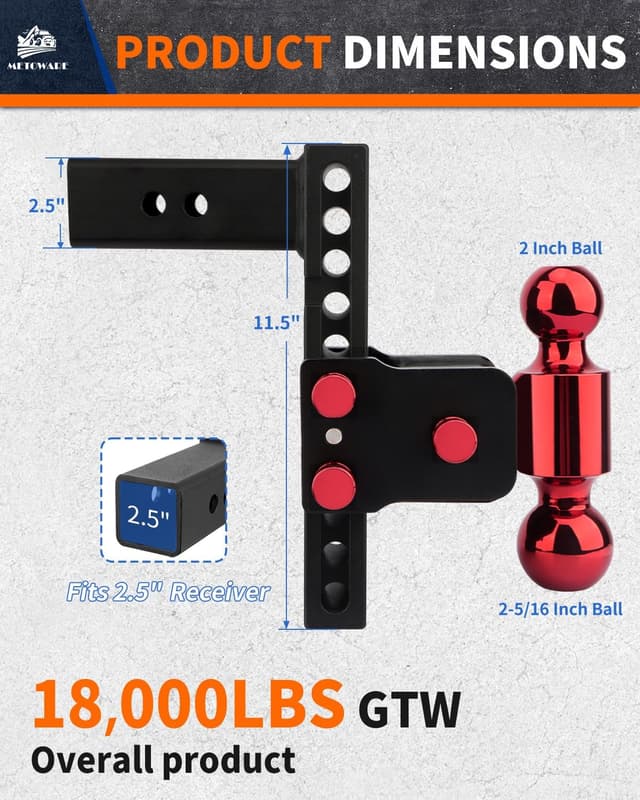 Thumbnail 2 de METOWARE Adjustable Trailer Hitch 18,000 lb