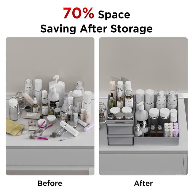 Detalle 2 de DancesCat Make-up Kosmetik Organizer mit Schubladen – Aufbewahrungsbox für Schminktisch & Badezimmer (Grau)