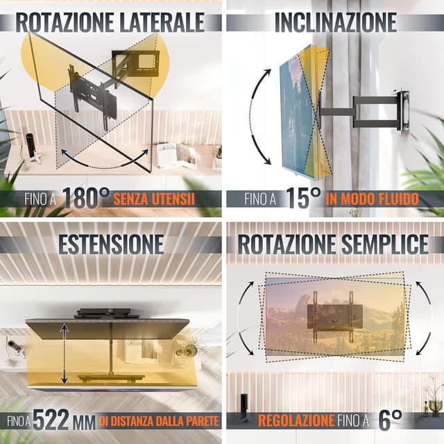 Detalle de RICOO Supporto TV parete S5144 girevole e inclinabile per TV 30–55" (VESA 200×200–400×400) fino a 95 kg