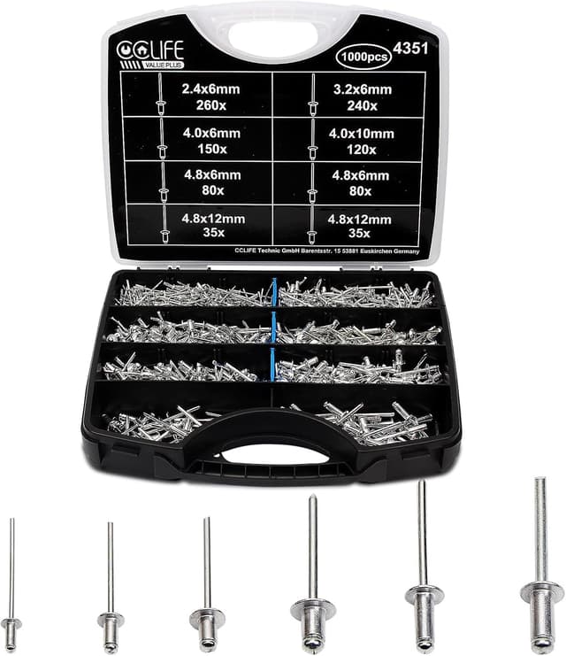 Thumbnail 6 de CCLIFE 1000 rivetti ciechi in alluminio assortiti (2,4 / 3,2 / 4 / 4,8) per giunzioni rapide