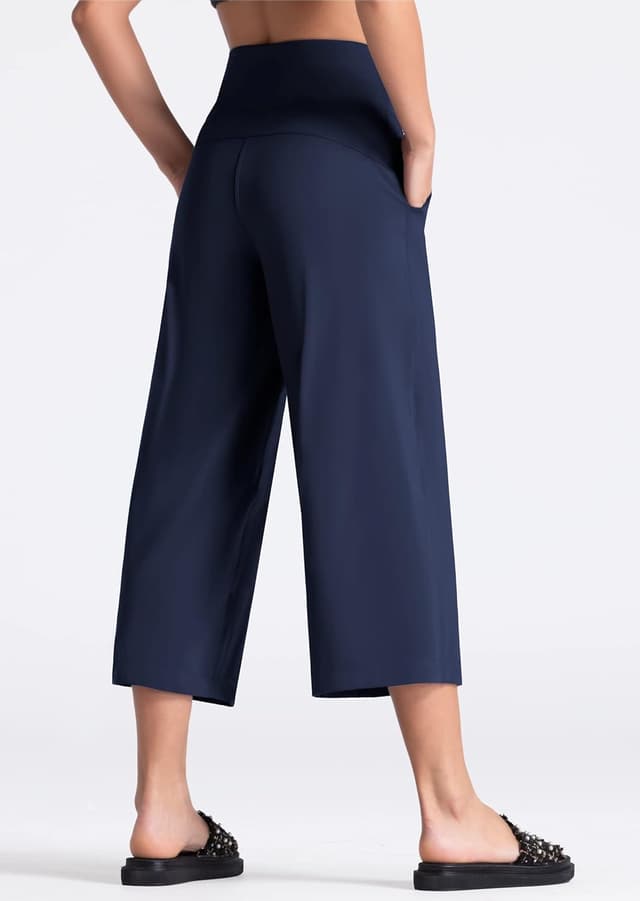 Detalle 2 de THE GYM PEOPLE Women’s Yoga Capris 3/4 Wide-Leg Trousers with Pockets & Tummy Control