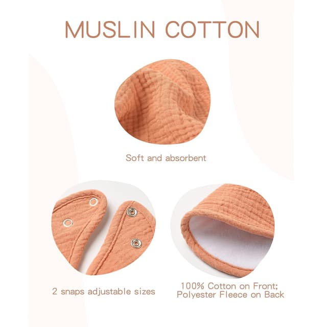 Detalle de Konssy Muslin Baby Bibs 8-Pack (Cotton Muslin Front, Fleece Back) for Teething & Drooling