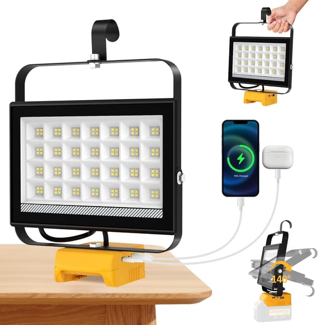 Detalle de T-SUN Cordless 100W LED Work Light for Dewalt 18V 🔦