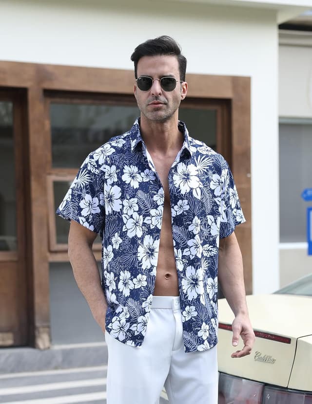 Detalle de Chemise hawaïenne Gavliuu pour homme à manches courtes imprimé tropical