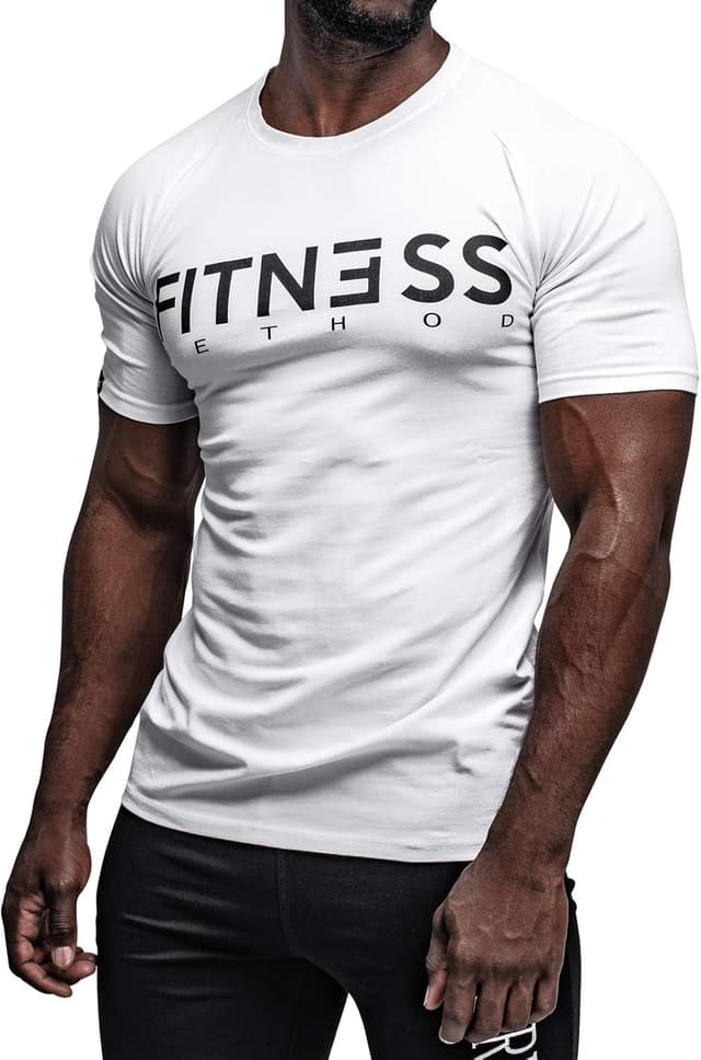 Detalle de Fitness Method Herren Sport-T-Shirt Slim-Fit (95% Baumwolle, 5% Elastan) mit Rundhals