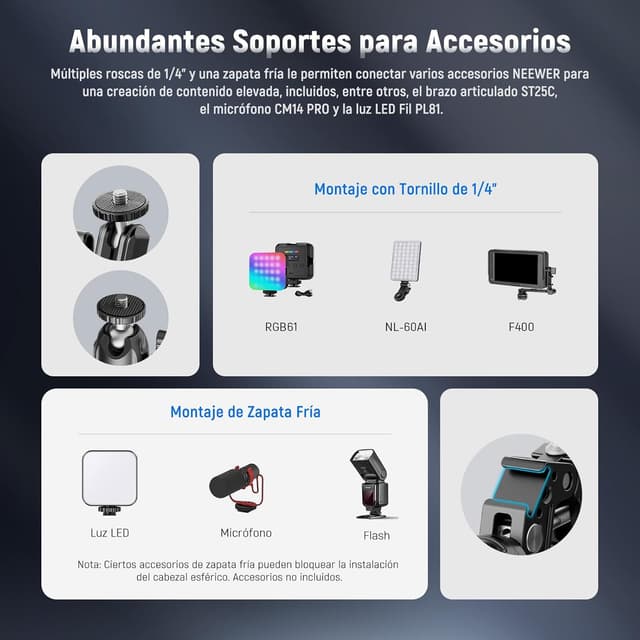 Thumbnail 4 de NEEWER Súper Abrazadera con Brazo Mágico y Adaptador 📸