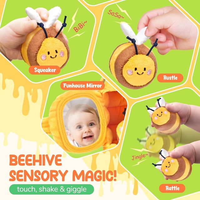 Detalle de JoyCat Flower Beehive Baby Toys (6 Month Old), with 5 Stuffed Sensory Bees