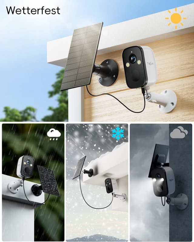 Detalle 2 de TIEJUS 2K Solar-Überwachungskamera außen (Akku, 5G/2,4-GHz WLAN, IP66, Nachtsicht in Farbe)
