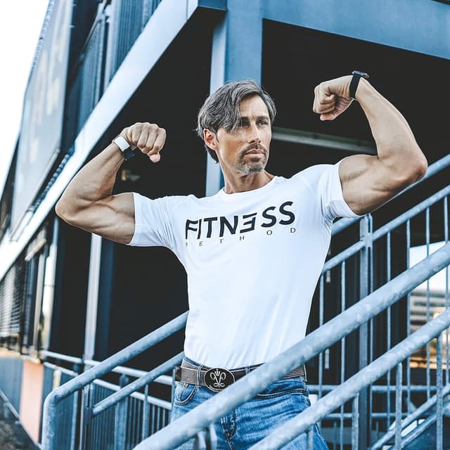 Detalle de Fitness Method Herren Sport-T-Shirt Slim-Fit (95% Baumwolle, 5% Elastan) mit Rundhals