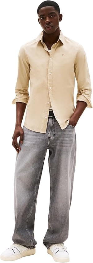 Detalle de Tommy Jeans TJM Original camisa hombre talla S beige