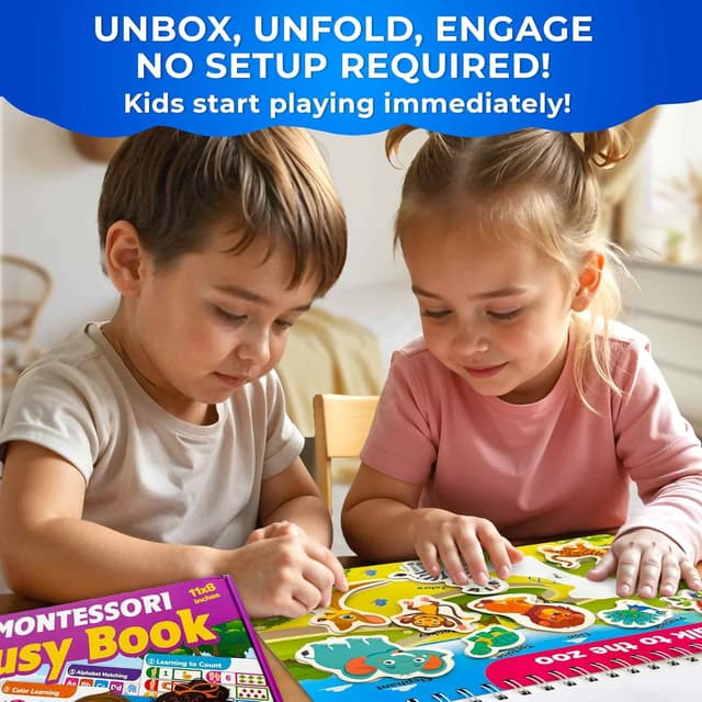 Detalle 2 de QUOKKA Montessori Busy Book for Toddlers (Ages 1–3 / Pre-K) with 15 Learning Activities