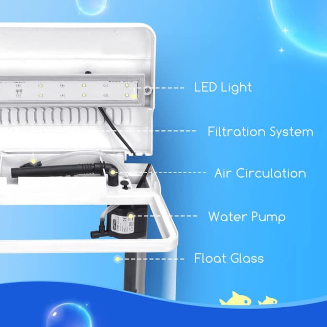 Detalle de Nobleza Nano acquario da 7 litri in vetro e plastica con LED e filtro interno incluso (bianco)