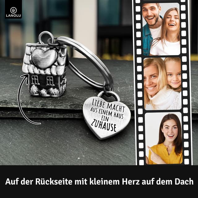 Detalle de LANOLU Portachiavi mini casa vintage in metallo argento “argento vintage”