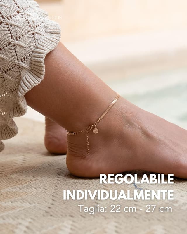 Detalle 2 de GD GOOD.designs Cavigliera da donna in acciaio 316L, catena piatta a serpente da 3 mm, regolabile 22–27 cm